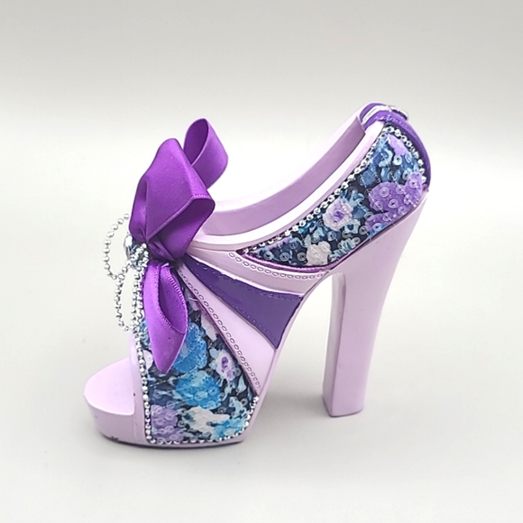 Purple High Heel Shoe with Rhinestones & Flowers Trinket Box - Picture 3 of 5
